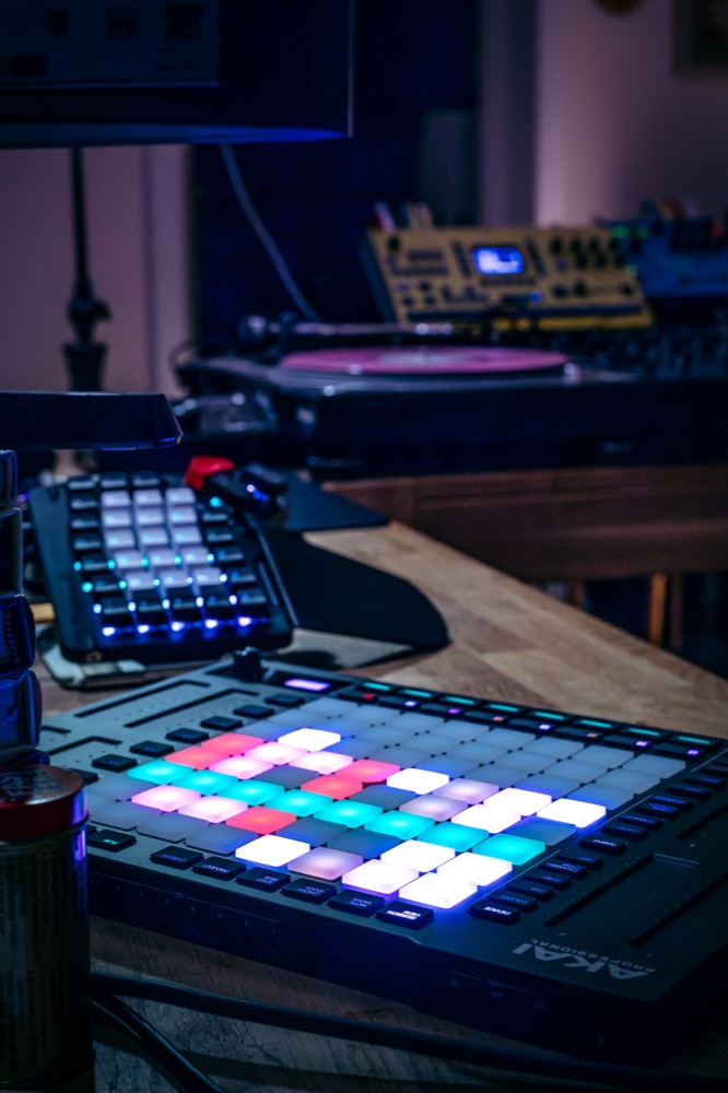 Lit pad controller in the studio