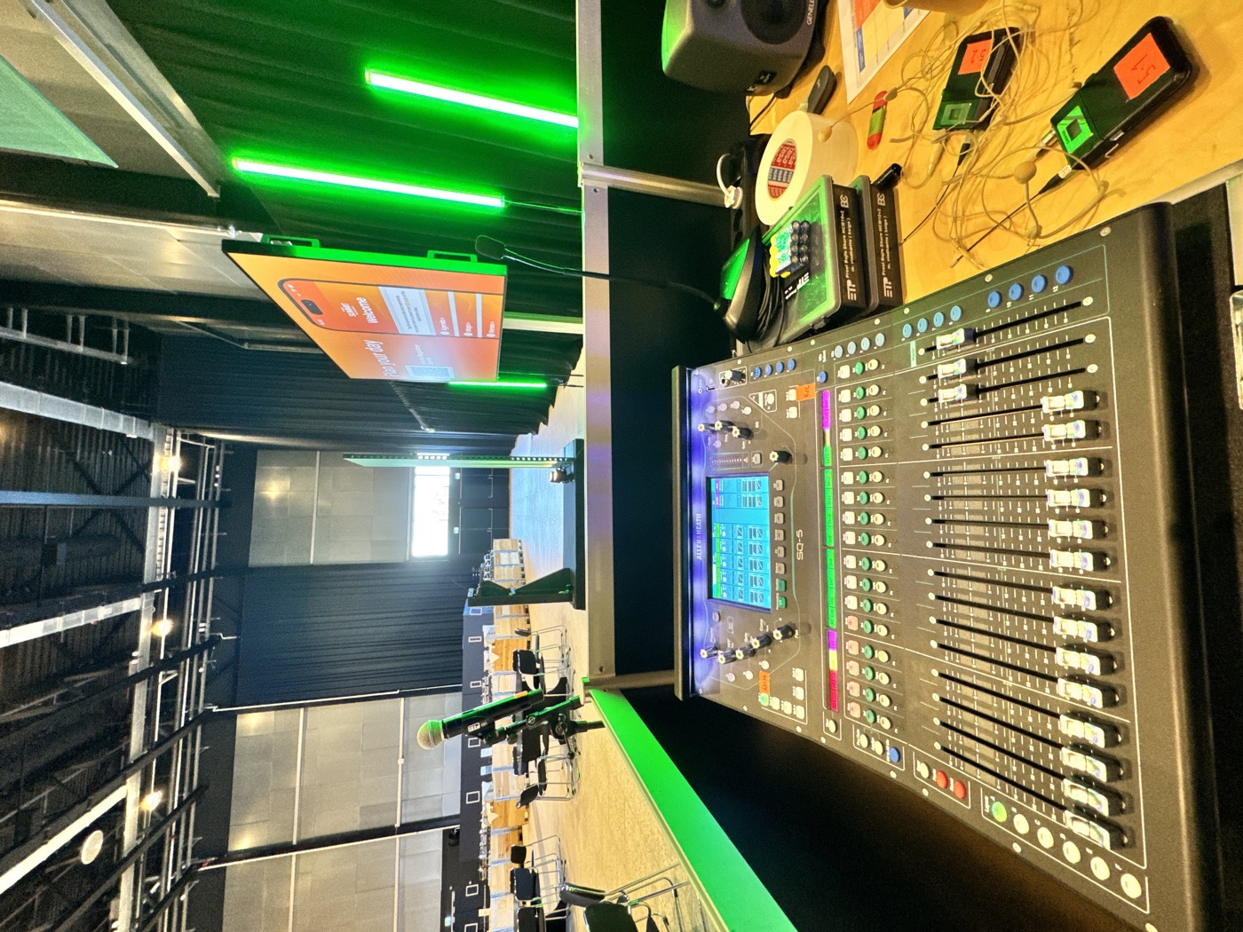 Mixing desk set up front of house at an event